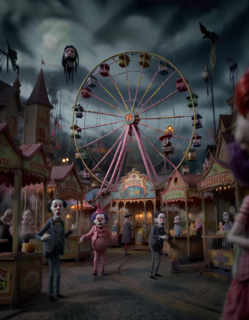 04526-1060468906-stopmotion, Haunted Carnival_ Eerie carnival rides, spooky clowns, ghostly cotton candy vendors, misty funhouses, haunted Ferris.png